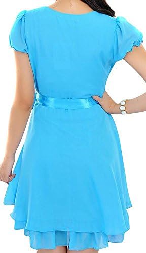 Yaslnn Women's Slim Thin Temperament Chiffon Dress M Light Blue