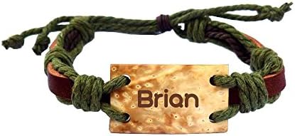 Custom coconut bracelet with engraved text: Brian (first name, last name, nickname)