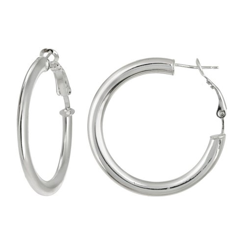 Sterling Silver Large Polished Flat Tube Clutchless Hoop Earrings (1.4