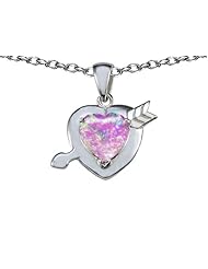 Original Star K (tm) Heart with Arrow Love Pendant with Heart Shape 8mm Created Pink Opal in 925 Sterling Silver