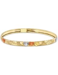Children / Teen 14K Tri-Color Gold Flexible Bangle Beautifully Designed with Hearts 4.5mm Wide