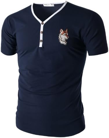 Trendykey Mens Short Sleeve Henley T-Shirt with Button Detail BLUE (US S)