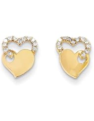 MadiK® 14k Yellow Gold Polished CZ Double Heart Stud Post Earrings