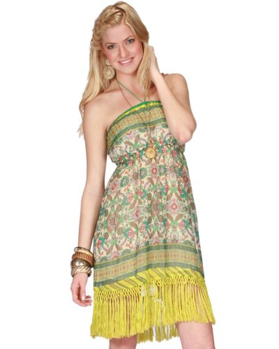 Flying Tomato Women's Fringe Detail Tube Dress Large Yellow