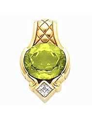 10K Yellow Gold Oval Cut Peridot and Diamond Pendant -- LIFETIME WARRANTY