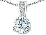 1.31 cts Genuine Round Aquamarine and Diamond Pendant - 14kt White or Yellow Gold