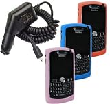 Blue, Pink and Orange Silicone Skin Cover Case with Car Charger for Blackberry 8800 8820 8830