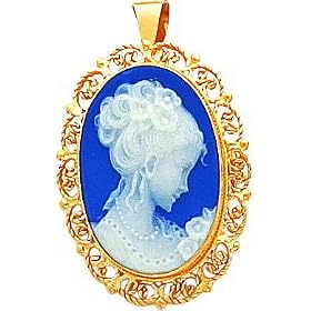 14K Yellow Gold Porcelain Cameo Pendant Pin Jewelry |D by FindingKing