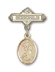 14K Gold Baby Badge with St. Roch Charm and Godchild Badge Pin