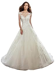 A-line Sheer Lace-Up Applique Beaded Off the Shoulder Satin/Tulle Bateau Neck  Dress with a Court Train 