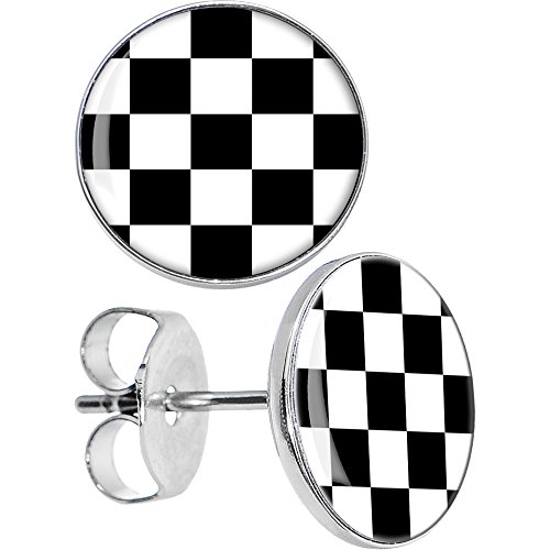 Body Candy Stainless Steel Black and White Checkered Stud Earrings