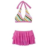 Girls' Xhilaration Striped Skirt Swim Set - Pink