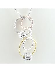 Tri-Color Rose, Yellow Gold Plated Rings Sterling Silver Beads Diamond Cut Ball Nickel Free Chain Necklace Italy 18 Inch