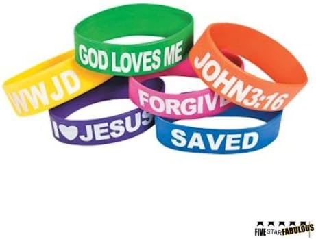 Assorted Rubber Religious large band Bracelets (1 Dozen), By FiveStar Fabulous