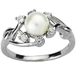 Entwining Vine Cultured Pearl Cubic Zirconia Ring in Platinum Overlay CAREFREE Sterling Silver, White