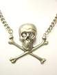 Rocker Jewelry Metal Jolly Roger Skull Crossbones Necklace Crystal Eyes