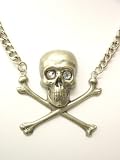 Rocker Jewelry Metal Jolly Roger Skull Crossbones Necklace Crystal Eyes