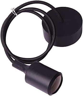 Sunshine Fish Colorful E27/e26 Silicone Ceiling Lamp Holder Pendant Light DIY Ceiling Light Socket with 40" Rope Cord (Black)