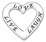 STERLING SILVER LIVE, LOVE, LAUGH TRIO OPEN HEART AFFIRMATION CHARM