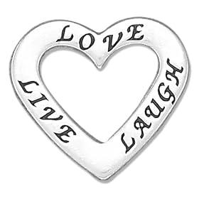 STERLING SILVER "LIVE, LOVE, LAUGH" TRIO OPEN HEART AFFIRMATION CHARM