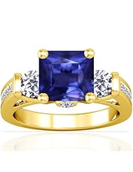 18K Yellow Gold Emerald Cut Purple Sapphire Fana Designer Ring
