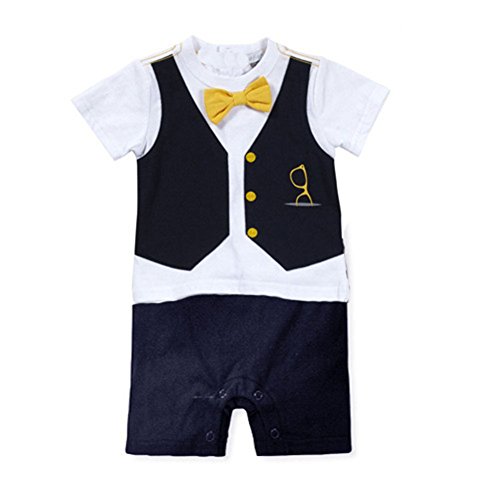 EFINNY Baby Boy Suit Romper Tie Print Jumpsuit Bodysuit Clothes Overalls Outfits