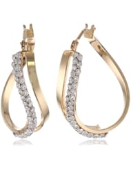 14k Italian Gold Twisted Double Cubic Zirconia Hoop Earrings