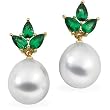 18K Yellow Gold Paspaley South Sea Cultured Fine Drop Pearl and Emerald Earrings - 10.00mm