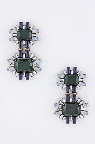 CONTEMPO COUTURE DOUBLE JEWEL LINKED EARRINGS (Green/Multi)