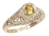 14k White Gold Edwardian Style Filigree Citrine Ring