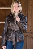Women's Belted Leather Jacket with Hood