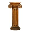 Handmade Furniture - 30" Carved Acacia Wood Round Wood End Table - Roman Column Pedestal Design