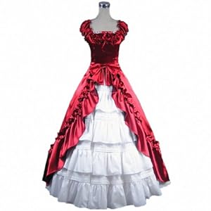 Womens Ruffles Vintage Palace Gothic Wedding Gown Cosplay Lolita Prom Costume Dress,Small, Red