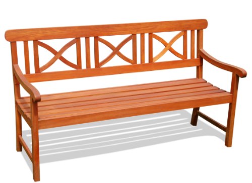 VIFAH V100 Outdoor Wood Bench X-Back Design Natural Wood Finish 66 by 24 by 35-Inch