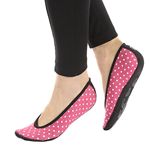 NuFoot Women's Shoes Ballet Flats Best Foldable & Flexible Travel & Exercise Slippers, Dance Shoes, Yoga Socks, Indoor Shoes, Pink Polka Dots, Medium