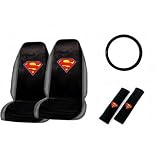 5-Piece Superman Classic Red and Yellow ShieldAuto Interior Gift Set- A Set of 2 Universal Fit Seat Covers, 1 Steering Wheel Cover, and 2 Shoulder Pads
