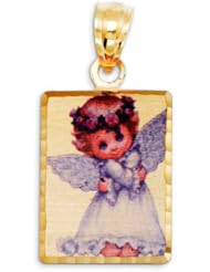 14k Yellow Gold Girl Angel Child Laser Print Pendant