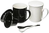Yedi Houseware Classic Coffee and Tea Black and White Mugs With Filter and Spoon, Set of 2, Gift Boxed