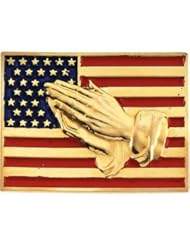 14 Karat Yellow Gold American Flag with Praying Hands Lapel pin