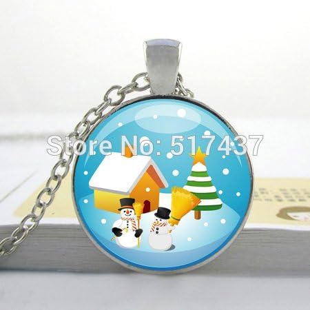 Pretty Lee 2015 New Snowman And House Pendant Girls Christmas Necklace Christmas Gifts For Her Glass Necklace