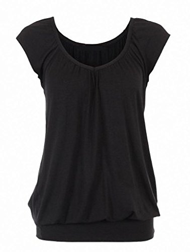 Bepei Women Hip Length V Neck Top Solid Short Sleeve T Shirt Tunic Blouse