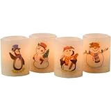 Mark Feldstein & Associate Flameless Candle 2-inch Penguin & Snowmen - Set of 4