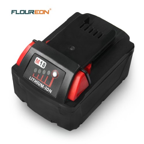  FLOUREON® 4.0Ah M18 Battery for Milwaukee 18V Cordless Drill 48-11-1828 72Wh Red-Black Li-ion 