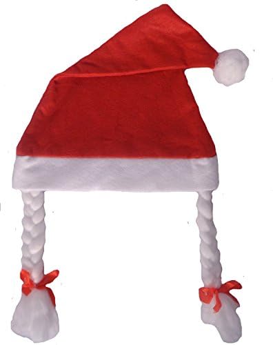 Christmas Headwear for Women or Girls Red and White Felt Santa Hat with Pigtails