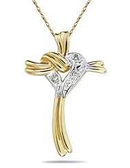 Heart & Cross Diamond Pendant in Yellow Gold