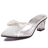 Clear Sexy Womens Pump Slide Sandal White Bow Princess Fairytale Theatre Costumes Shoe 2 Inch Heel