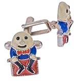Silver plated and enamel traditionally styled old fashioned Humpty Dumpty cufflinks with presentation box