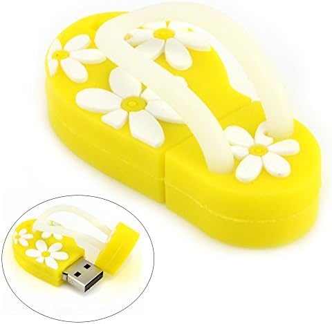8GB USB Flash Drive with Flower Pattern Beach Sandal Shape (Yellow)
