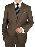 Bianco Brioni Made in Italy Wool / Silk Mens Suit 2 Button Flat Front Pants Ticket Pocket Custom Working Buttonholes Brown