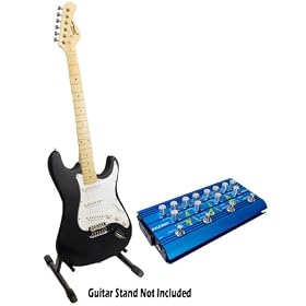 Pyle Electric Guitar and Pedal Package - PGE25 Professional Full Size 6 String Electric Guitar w/ Satin Slate Metallic Finish - PPDLA1 Super Guitar Multi-Effect Pedal With Overdrive, Distortion, Chorus, And Digital Delay: Musical Instruments